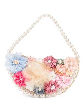 HAUTE HIPPIE STYLE Faux Pearl Handle Floral Applique Clutch